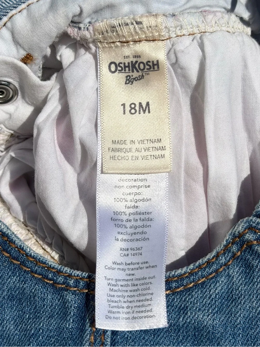 OshKosh B’gosh Denim Floral Tulle Overall Dress Toddler Girls 18 Months